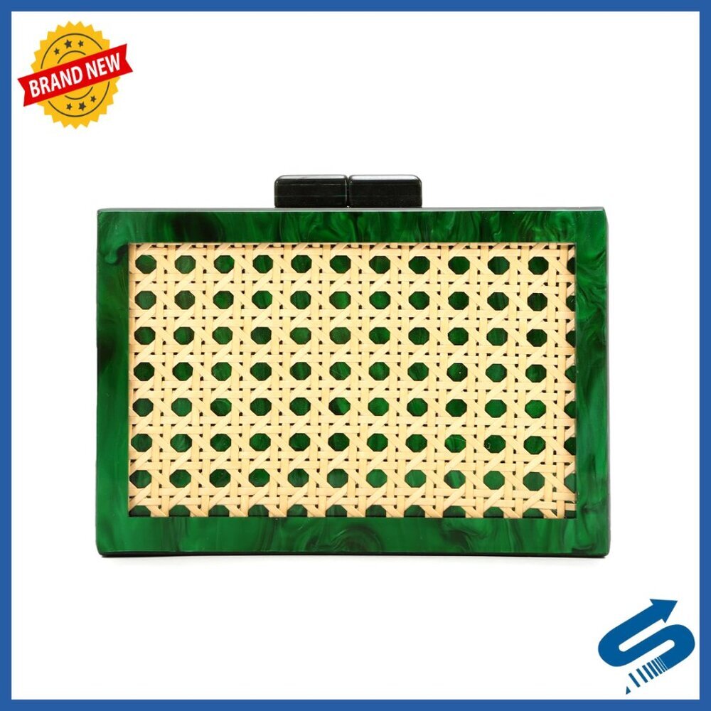 Rattan Acrylic Clutch Purse with Adjustable Strap for Beach Summer